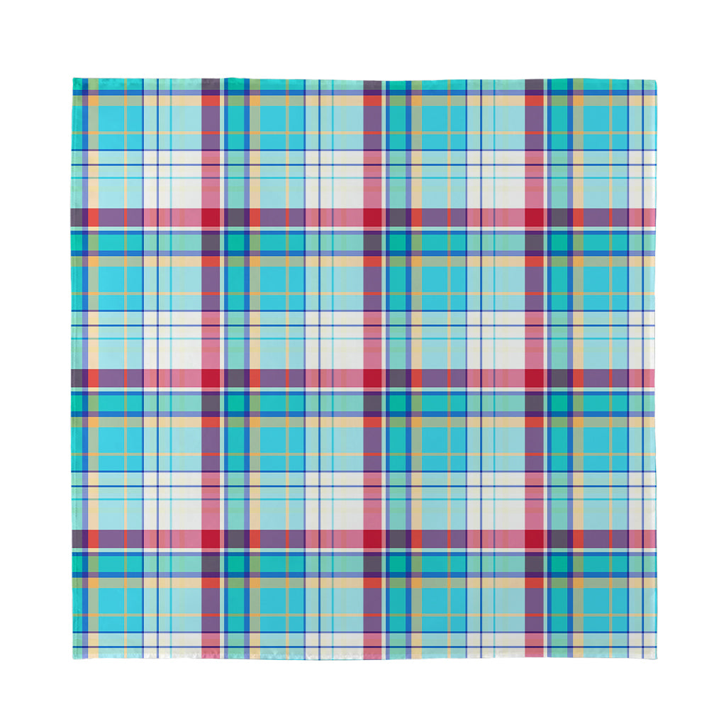 Blue And Red Madras Pattern Print Silk Bandana