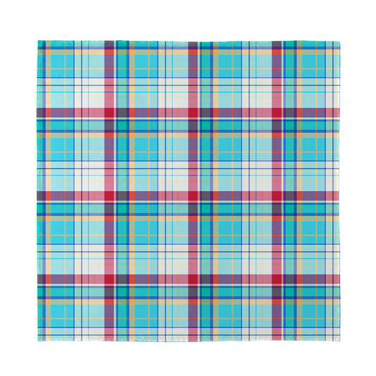 Blue And Red Madras Pattern Print Silk Bandana