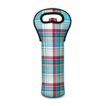Blue And Red Madras Pattern Print Single Neoprene Wine Tote