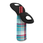 Blue And Red Madras Pattern Print Single Neoprene Wine Tote