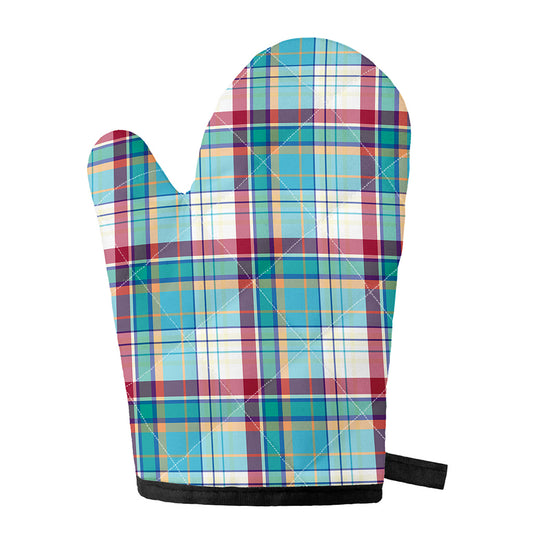 Blue And Red Madras Pattern Print Single Oven Mitt