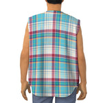 Blue And Red Madras Pattern Print Sleeveless Baseball Jersey