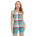 Blue And Red Madras Pattern Print Sleeveless One Piece Swimsuit
