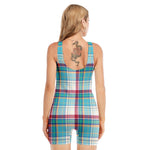 Blue And Red Madras Pattern Print Sleeveless One Piece Swimsuit