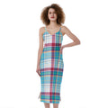 Blue And Red Madras Pattern Print Slim Fit Midi Cami Dress