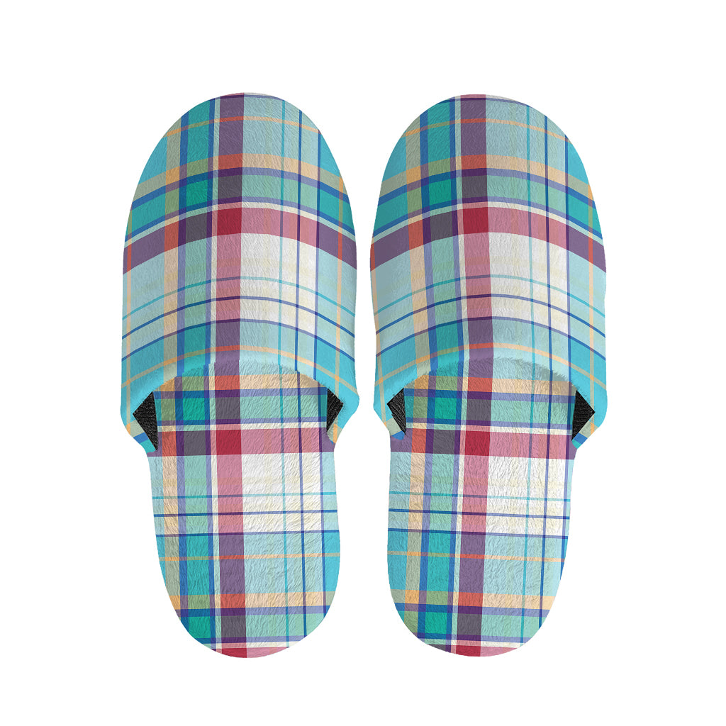 Blue And Red Madras Pattern Print Slippers