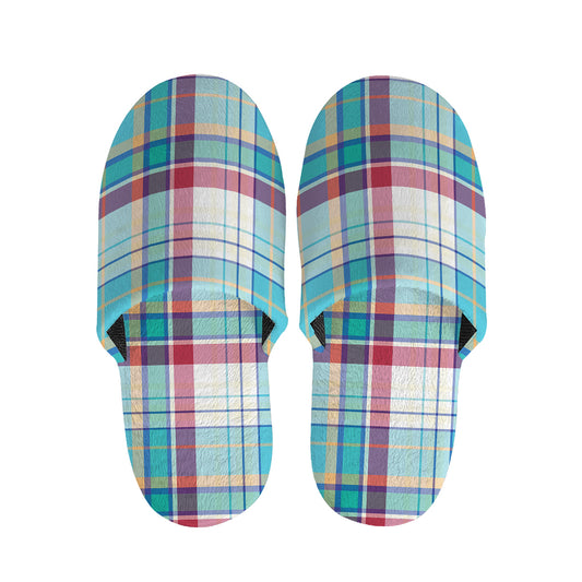 Blue And Red Madras Pattern Print Slippers
