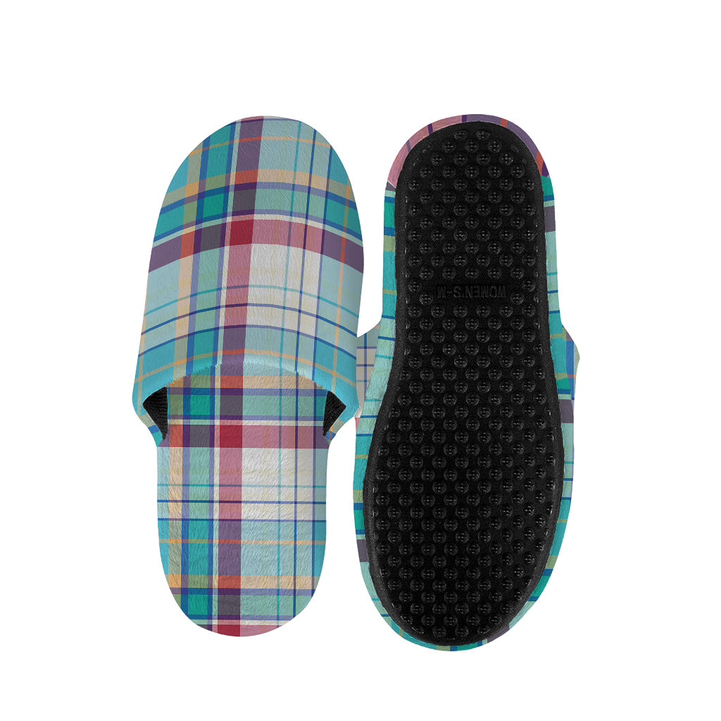 Blue And Red Madras Pattern Print Slippers