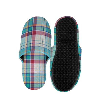 Blue And Red Madras Pattern Print Slippers