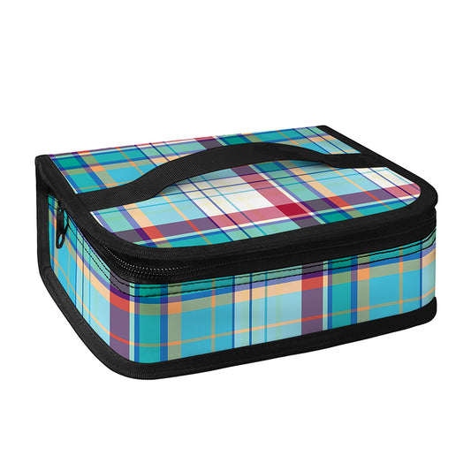 Blue And Red Madras Pattern Print Small Lunch Bag