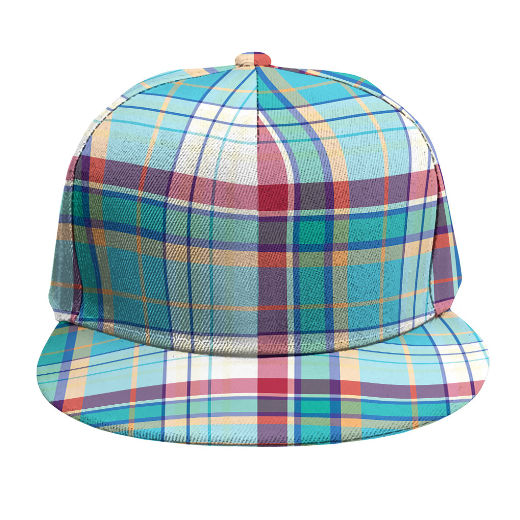 Blue And Red Madras Pattern Print Snapback Cap