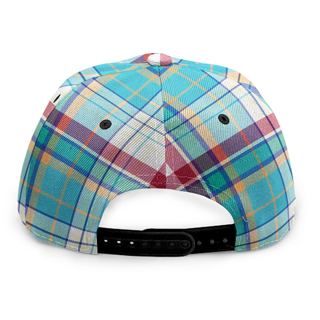 Blue And Red Madras Pattern Print Snapback Cap