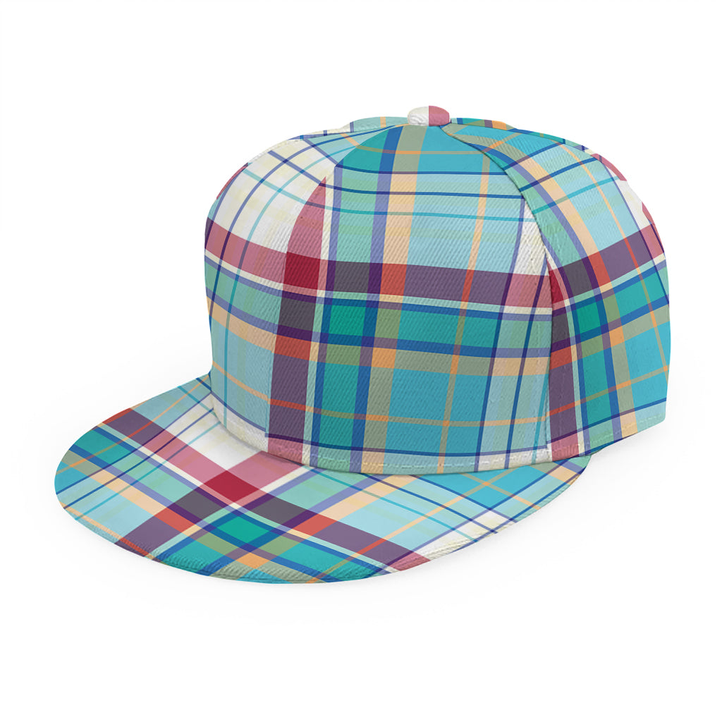 Blue And Red Madras Pattern Print Snapback Cap