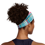 Blue And Red Madras Pattern Print Sports Headband