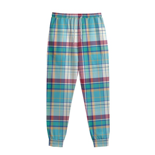 Blue And Red Madras Pattern Print Sweatpants