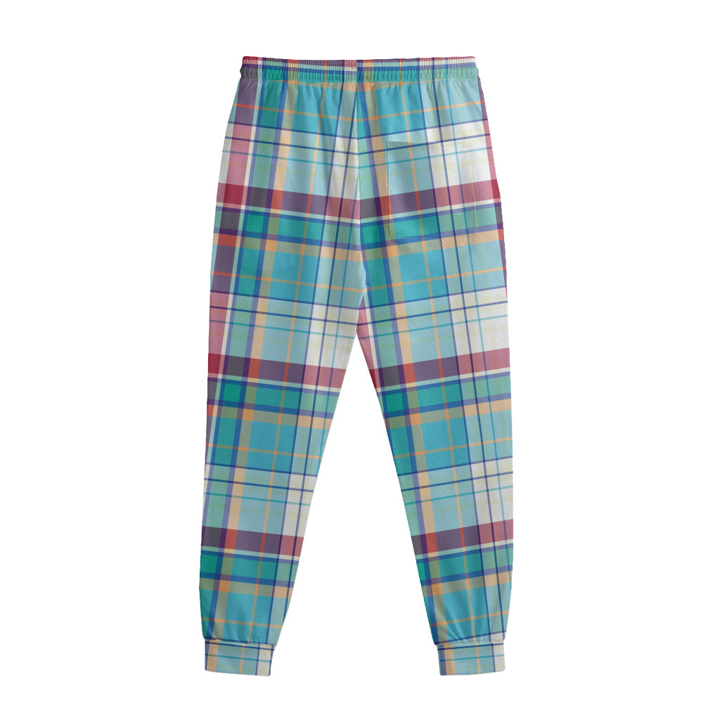 Blue And Red Madras Pattern Print Sweatpants