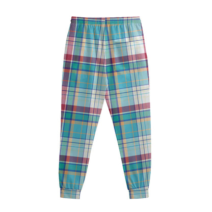 Blue And Red Madras Pattern Print Sweatpants