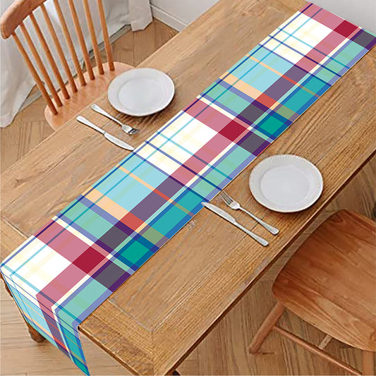 Blue And Red Madras Pattern Print Table Runner