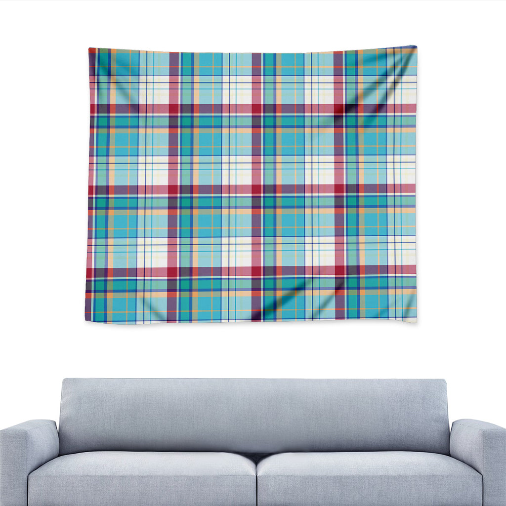 Blue And Red Madras Pattern Print Tapestry