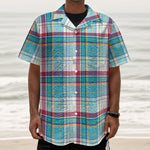 Blue And Red Madras Pattern Print Textured Short Sleeve Shirt
