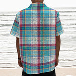 Blue And Red Madras Pattern Print Textured Short Sleeve Shirt