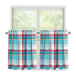 Blue And Red Madras Pattern Print Tier Curtains