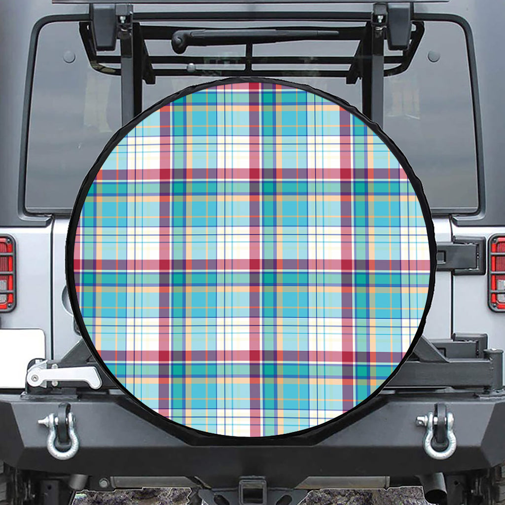 Blue And Red Madras Pattern Print Tire Cover