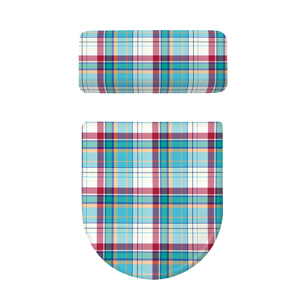 Blue And Red Madras Pattern Print Toilet Lid And Tank Cover Set