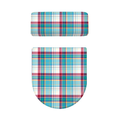 Blue And Red Madras Pattern Print Toilet Lid And Tank Cover Set