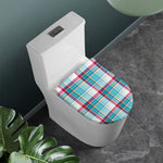 Blue And Red Madras Pattern Print Toilet Lid Cover