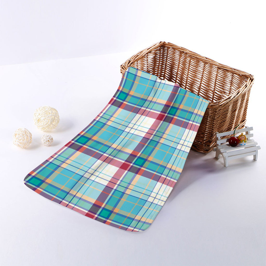 Blue And Red Madras Pattern Print Towel