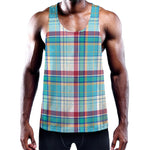Blue And Red Madras Pattern Print Training Tank Top