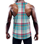 Blue And Red Madras Pattern Print Training Tank Top