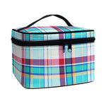 Blue And Red Madras Pattern Print Travel Makeup Bag