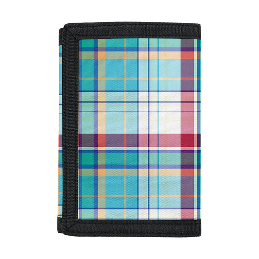 Blue And Red Madras Pattern Print Trifold Wallet