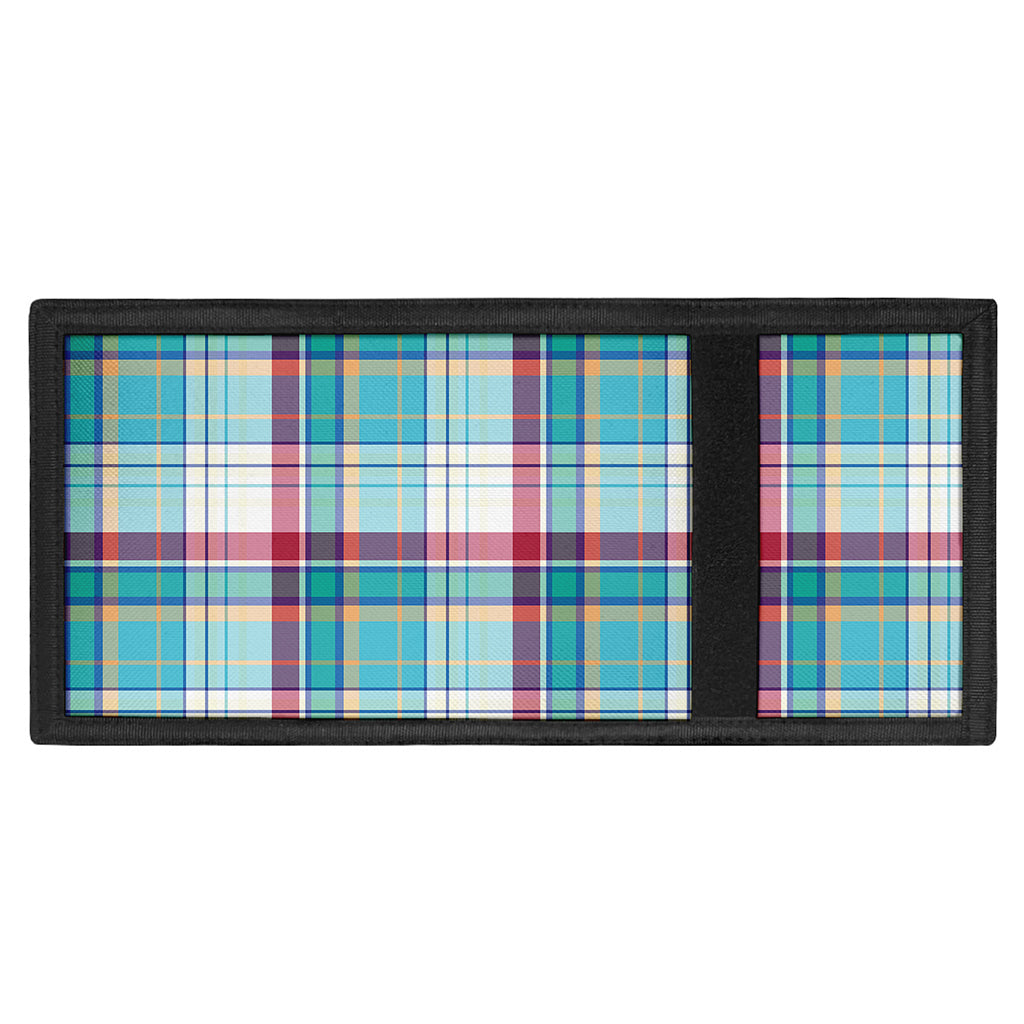 Blue And Red Madras Pattern Print Trifold Wallet