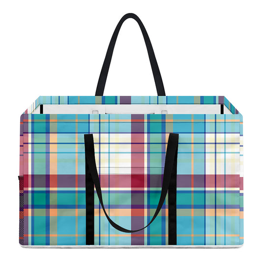 Blue And Red Madras Pattern Print Utility Tote Bag