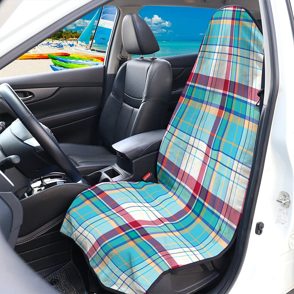 Blue And Red Madras Pattern Print Waterproof Car Seat Cover