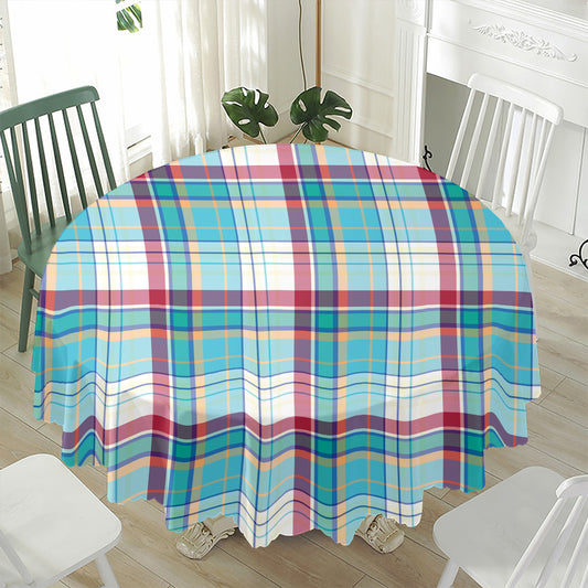 Blue And Red Madras Pattern Print Waterproof Round Tablecloth