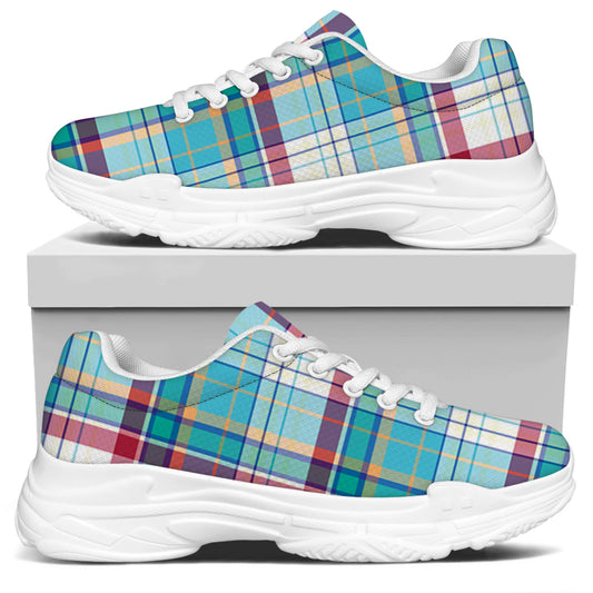 Blue And Red Madras Pattern Print White Chunky Shoes