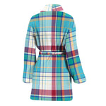 Blue And Red Madras Pattern Print Women's Bathrobe