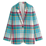 Blue And Red Madras Pattern Print Women's Blazer