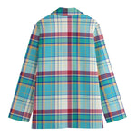 Blue And Red Madras Pattern Print Women's Blazer