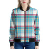 Blue And Red Madras Pattern Print Women's Bomber Jacket