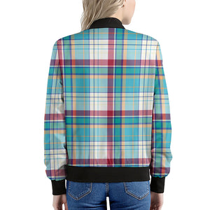 Blue And Red Madras Pattern Print Women's Bomber Jacket