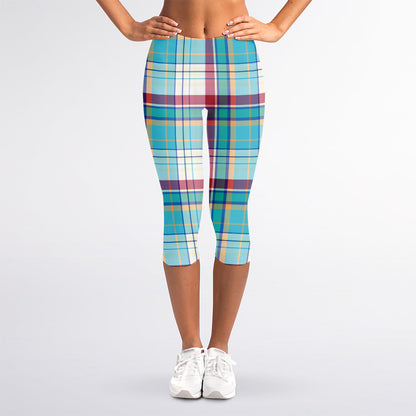 Blue And Red Madras Pattern Print Women's Capri Leggings