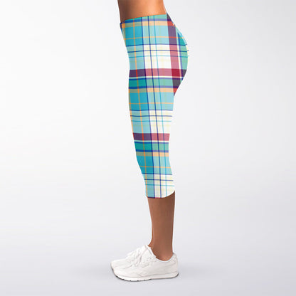 Blue And Red Madras Pattern Print Women's Capri Leggings