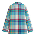 Blue And Red Madras Pattern Print Women's Cotton Blazer