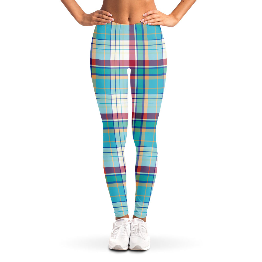 Blue And Red Madras Pattern Print Women's Leggings
