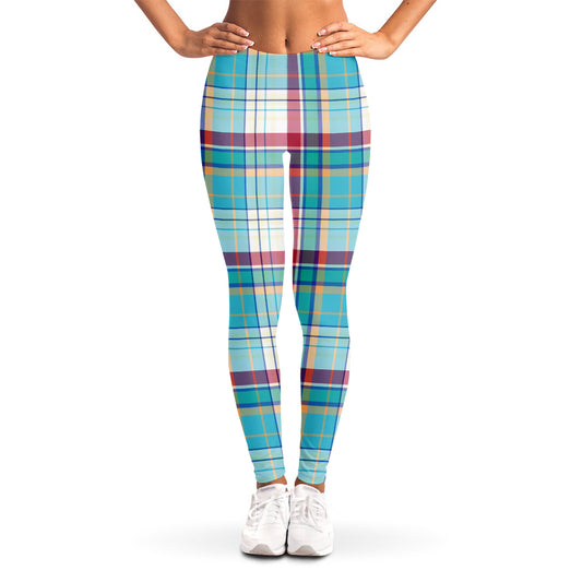 Blue And Red Madras Pattern Print Women's Leggings